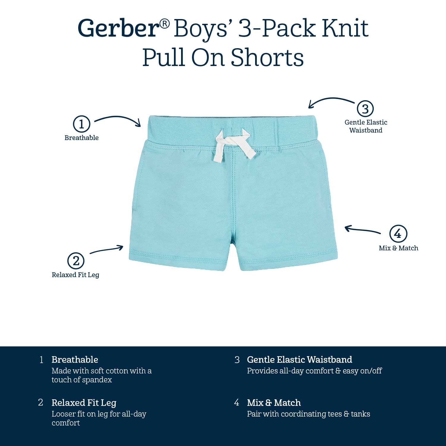 3-Pack Baby & Toddler Boys Royal Blues Pull-On Knit Shorts bottoms Gerber® 