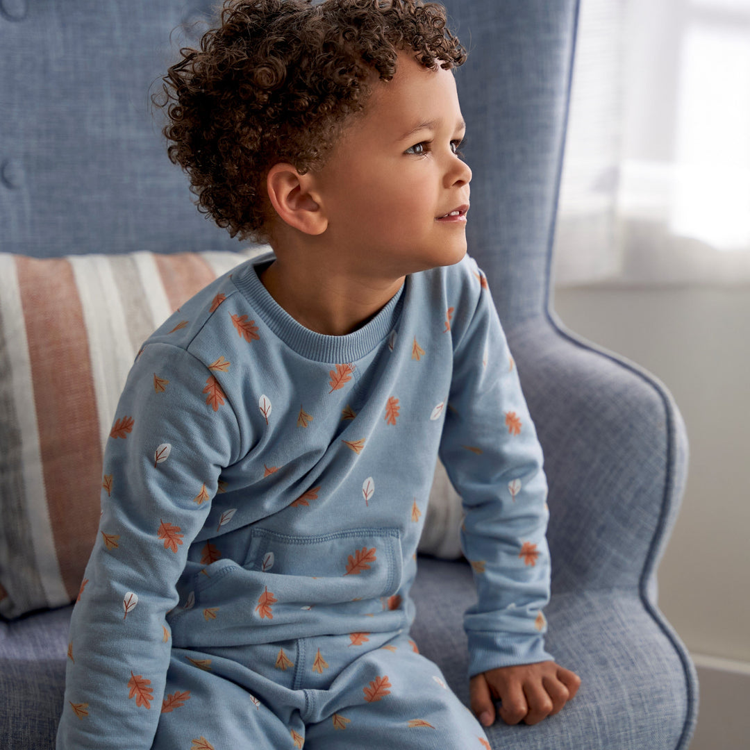 2-Piece Baby & Toddler Boys Blue Leaves Sweatshirt & Active Pant Set