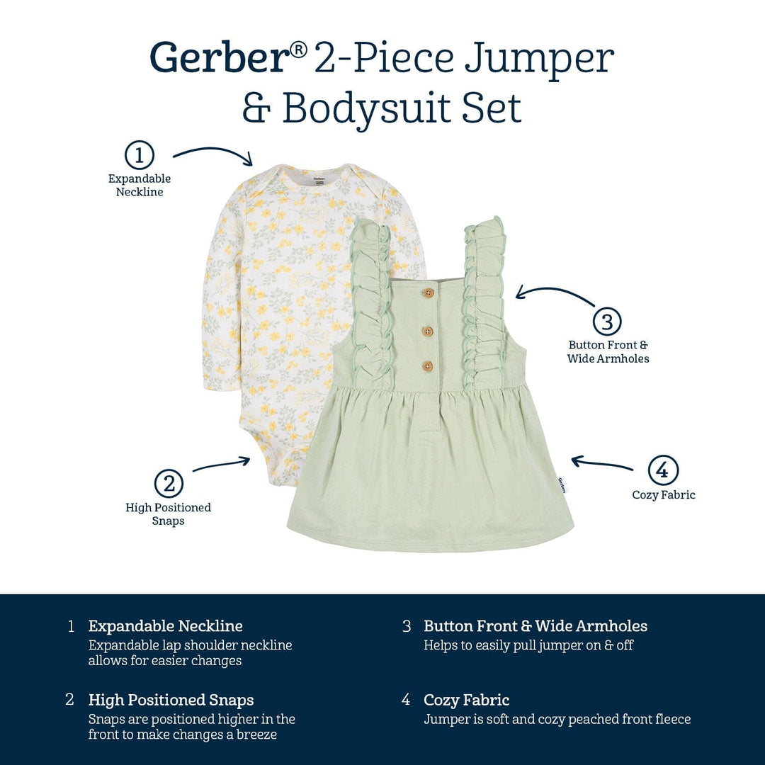 2-Piece Baby Girls Green Floral Jumper & Bodysuit Set – Gerber
