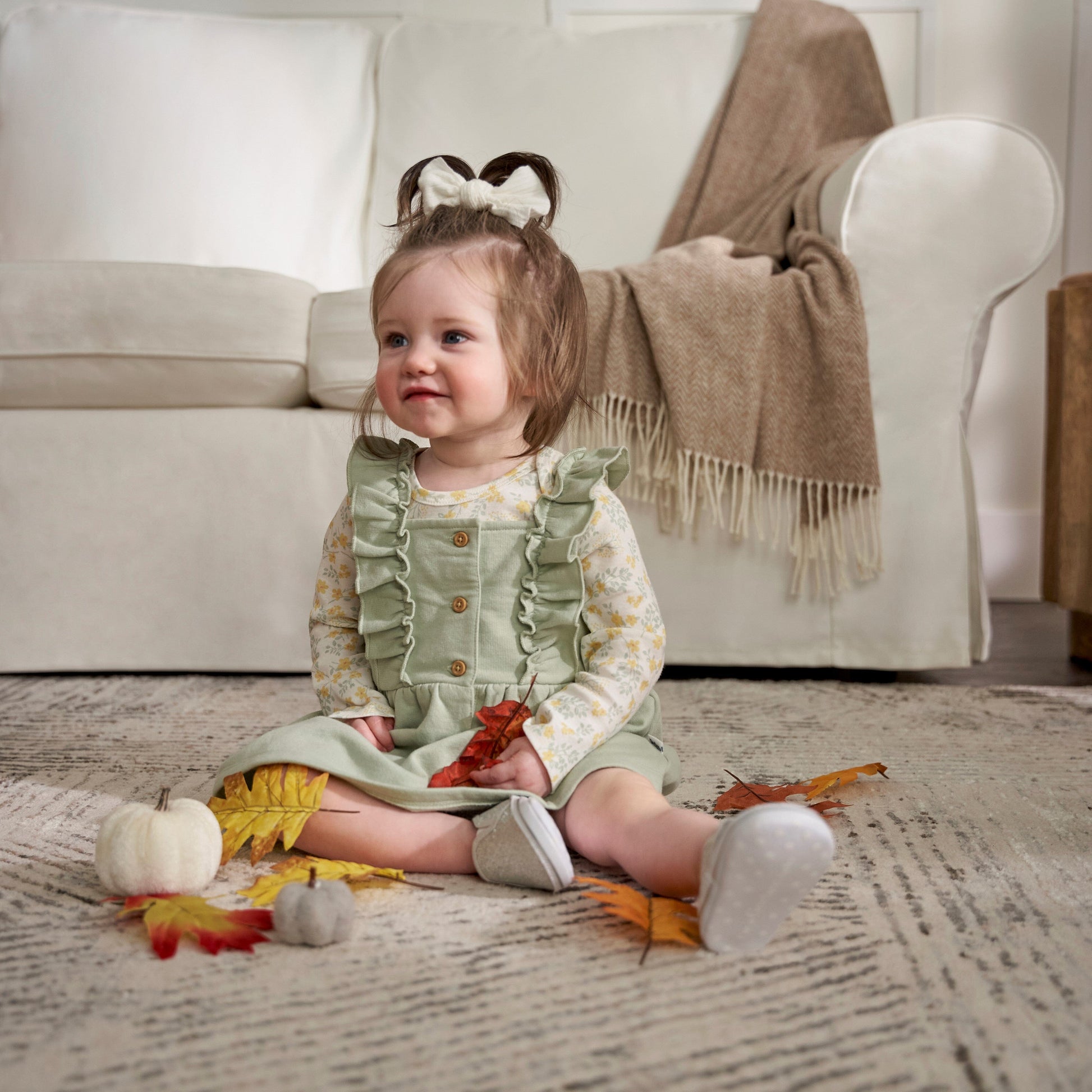 2-Piece Baby Girls Green Floral Jumper & Top Set