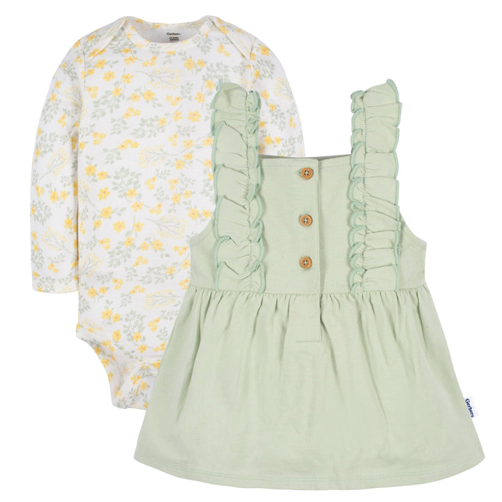 2-Piece Baby Girls Green Floral Jumper & Top Set