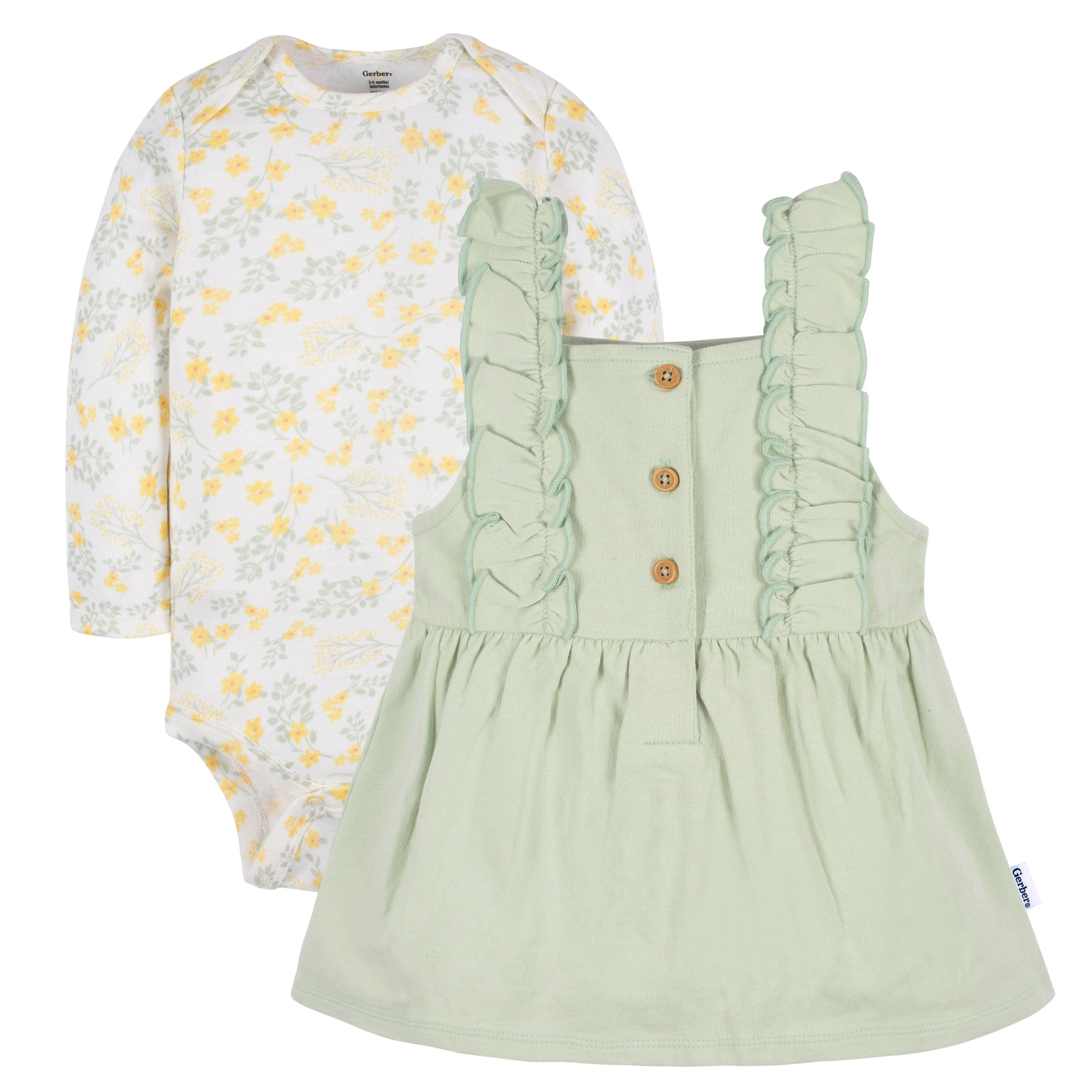 2-Piece Baby Girls Green Floral Jumper & Top Set