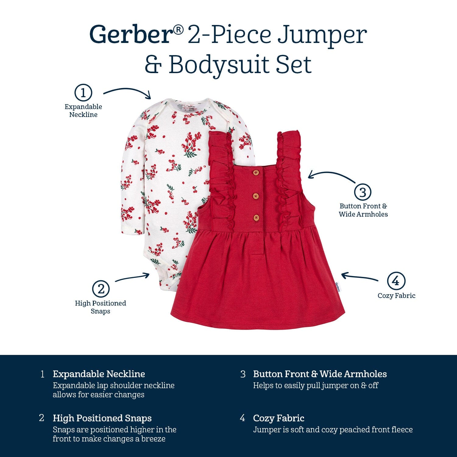 2-Piece Baby Girls Red Holly Berries Jumper & Top Set