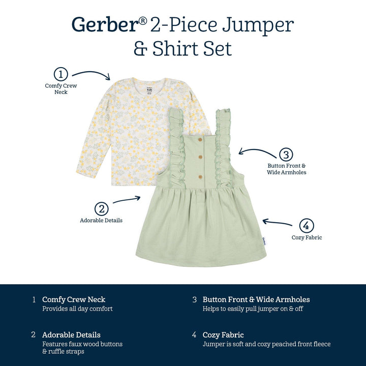 2-Piece Infant & Toddler Girls Green Floral Jumper & Top Set