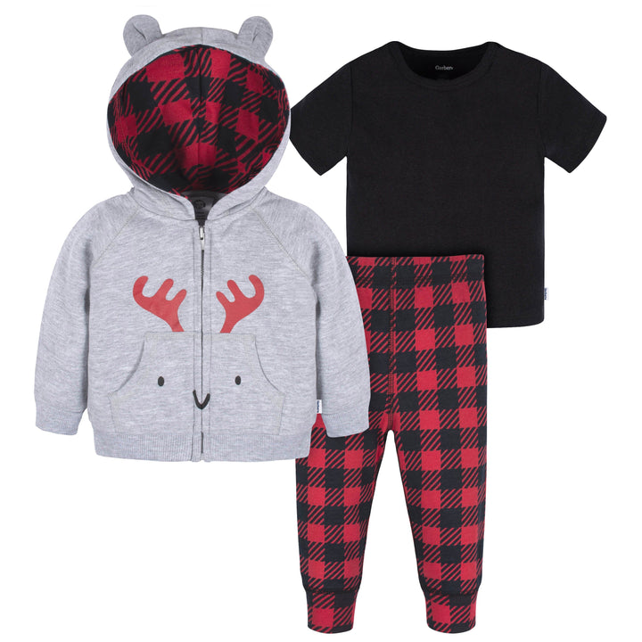3-Piece Infant & Toddler Boys Moose Hoodie, T-Shirt & Active Pant Set