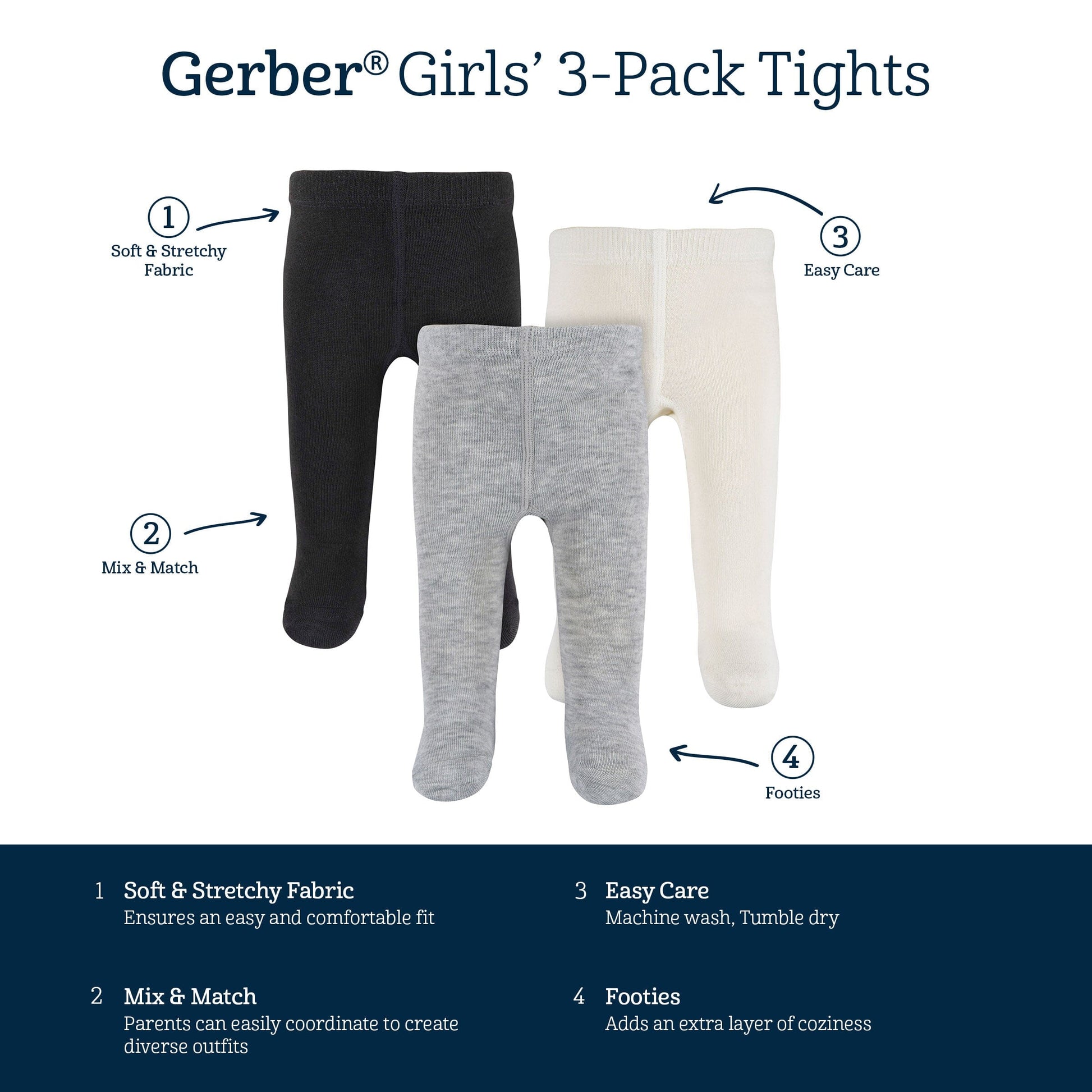 3-Piece Baby Girls Grey Heather Tights