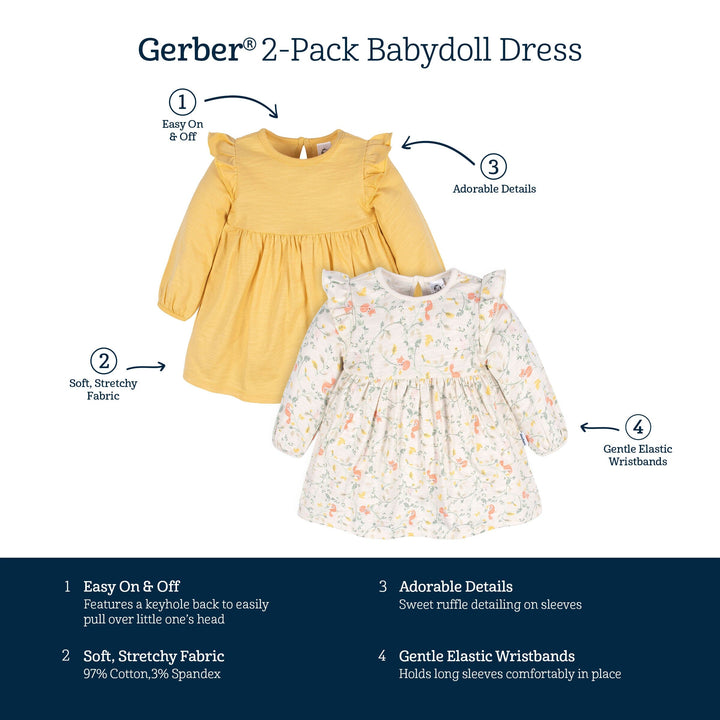 2-Pack Baby & Toddler Girls Ivory Fox Babydoll Dresses