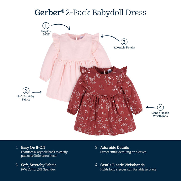 2-Pack Baby & Toddler Girls Leaves Babydoll Dresses
