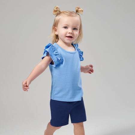 2-Pack Infant Girls Blue Double Ruffle Tops