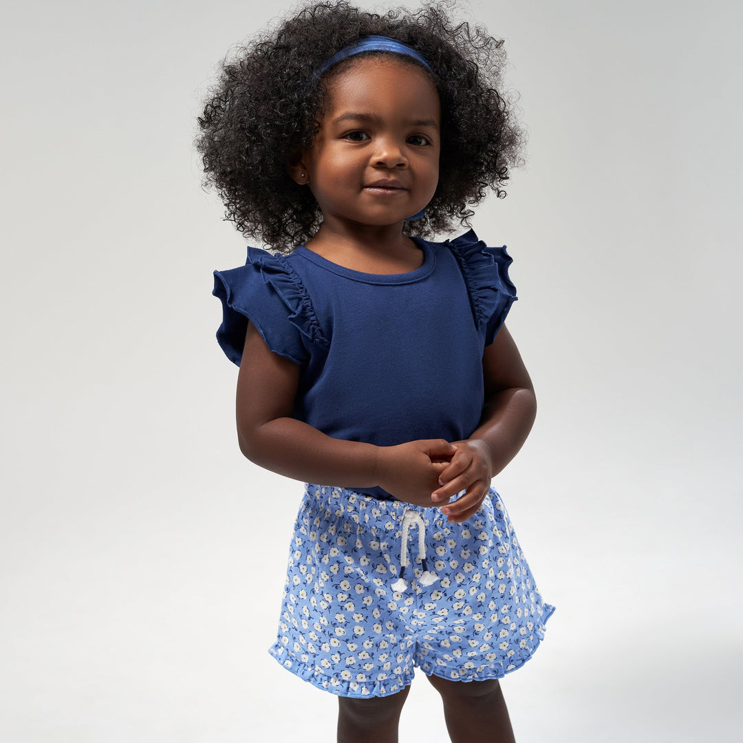 2-Pack Infant & Toddler Girls Blue Floral Pull-On Shorts
