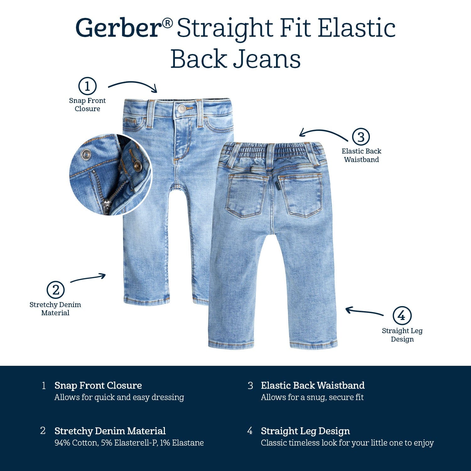 Baby Neutral Light Blue Straight Fit Jeans With Elastic Back