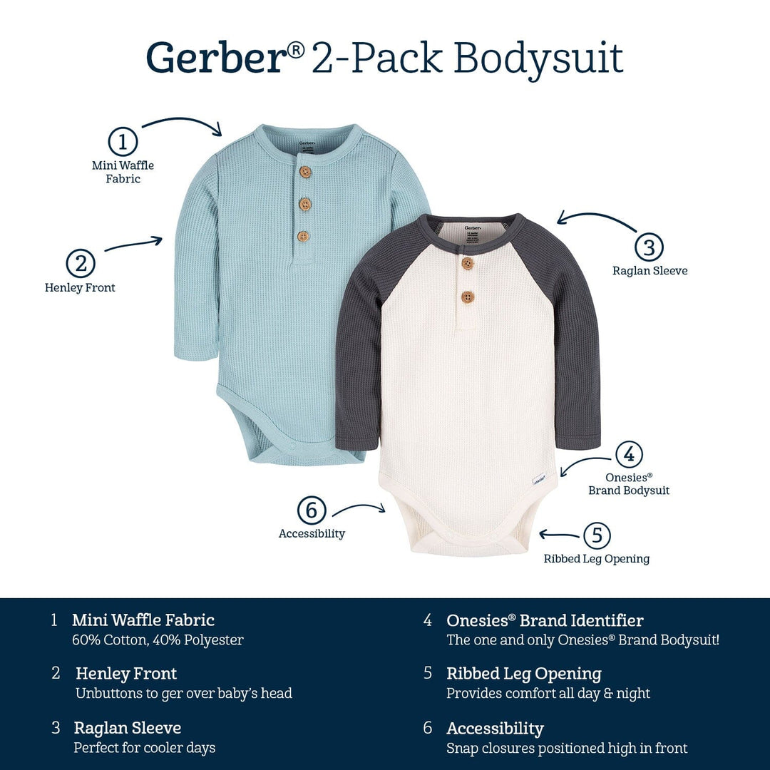 2-Pack Baby Boys Blue & Ivory Long Sleeve Henley Onesies® Bodysuits