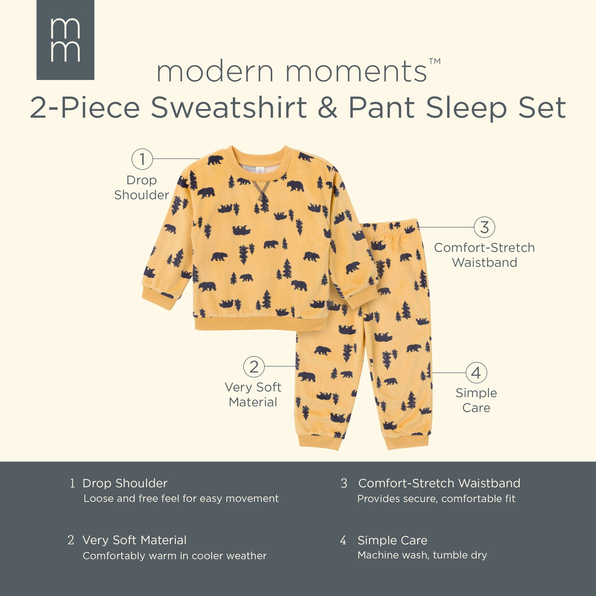 2-Piece Infant & Toddler Boys Yellow Forest Fleece Pajama Set