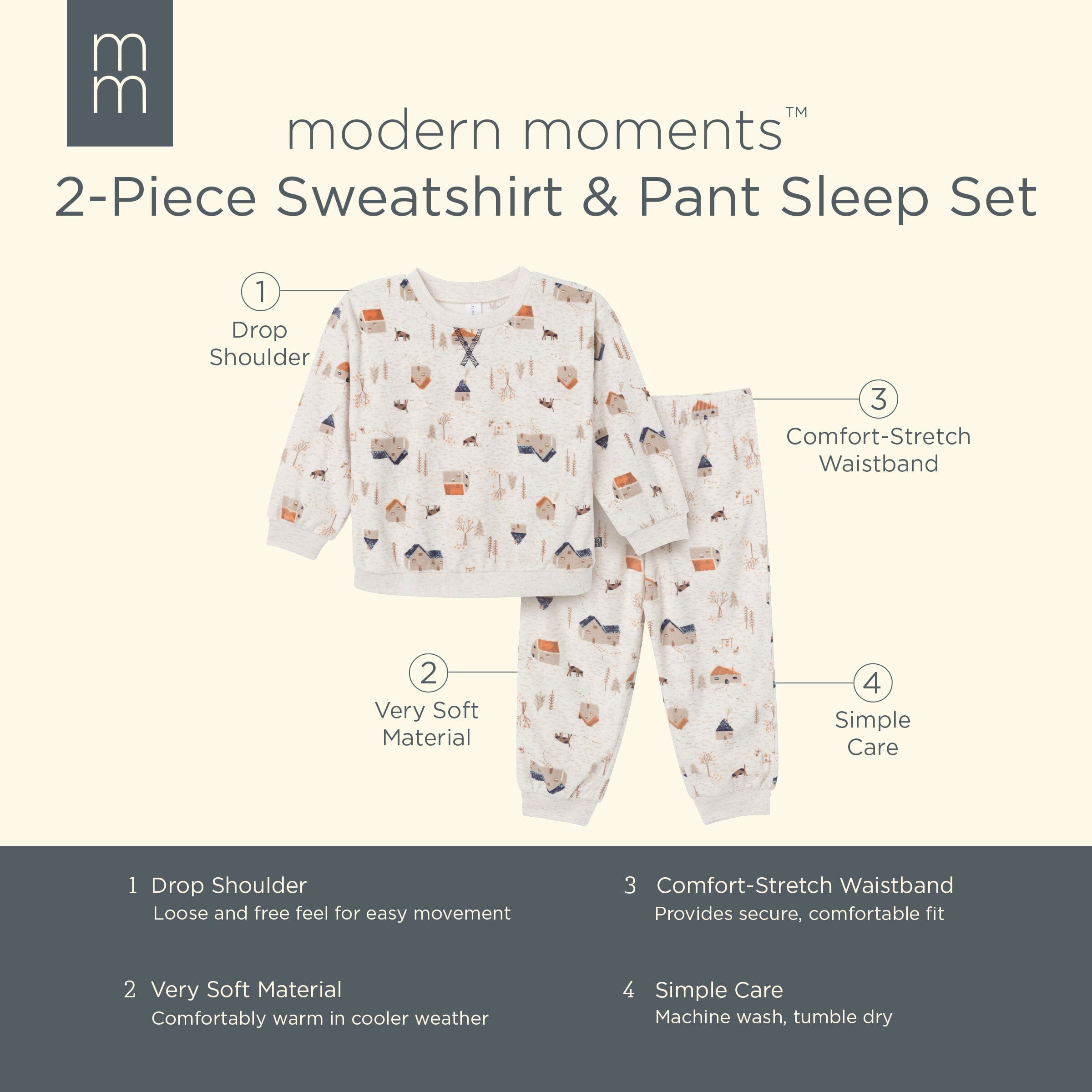 2-Piece Infant & Toddler Boys Oatmeal Village Fleece Pajama Set