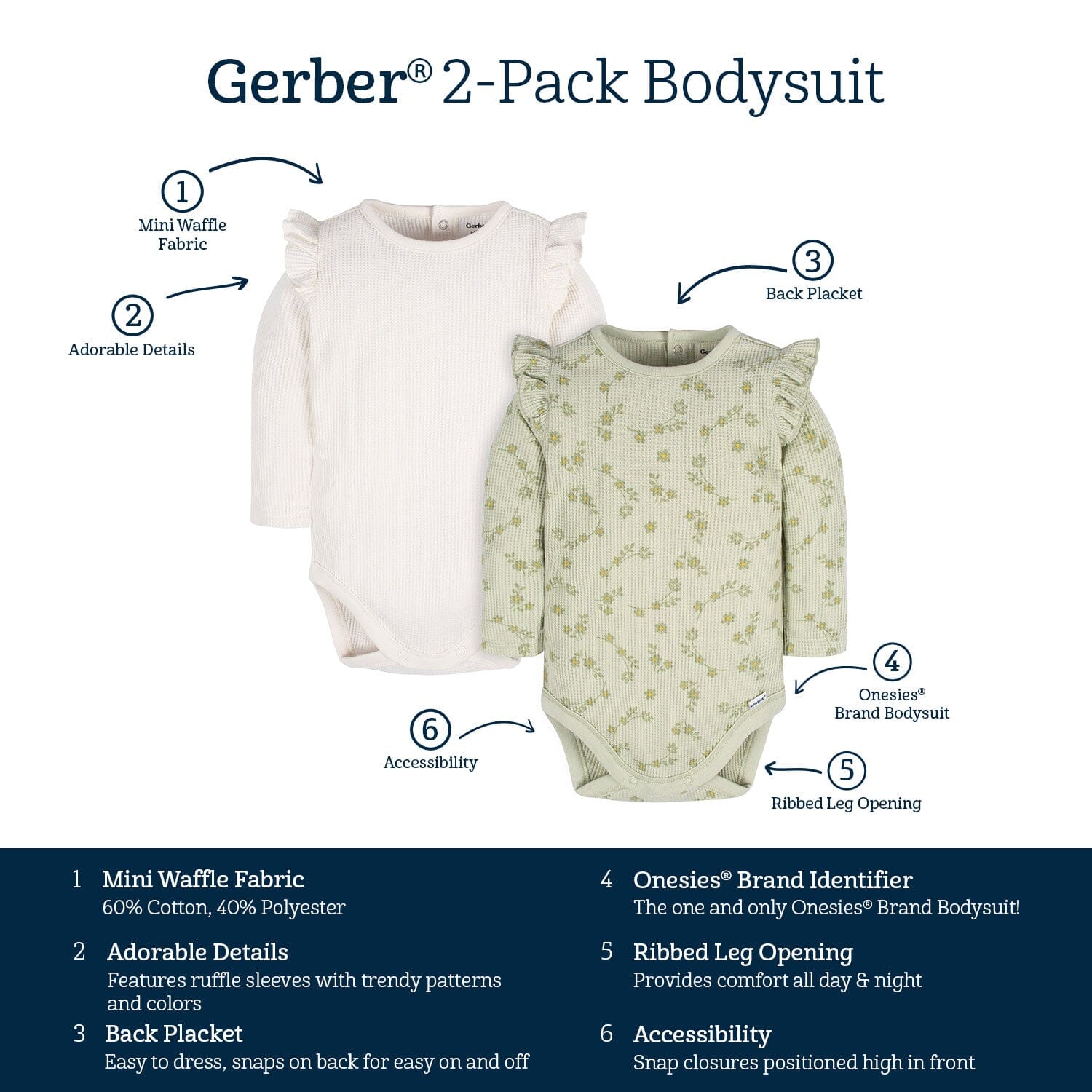 2-Pack Baby Girls Flower Toss Long Sleeve Onesies® Bodysuits