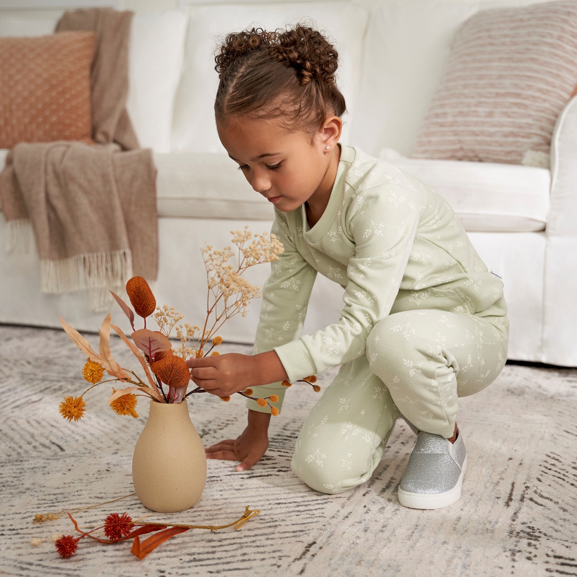 2-Piece Baby & Toddler Girls Green Leaves Sweatshirt & Active Pant Set