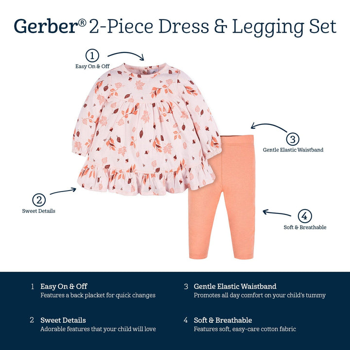 2-Piece Baby & Toddler Girls Leaves Dress & Legging Set