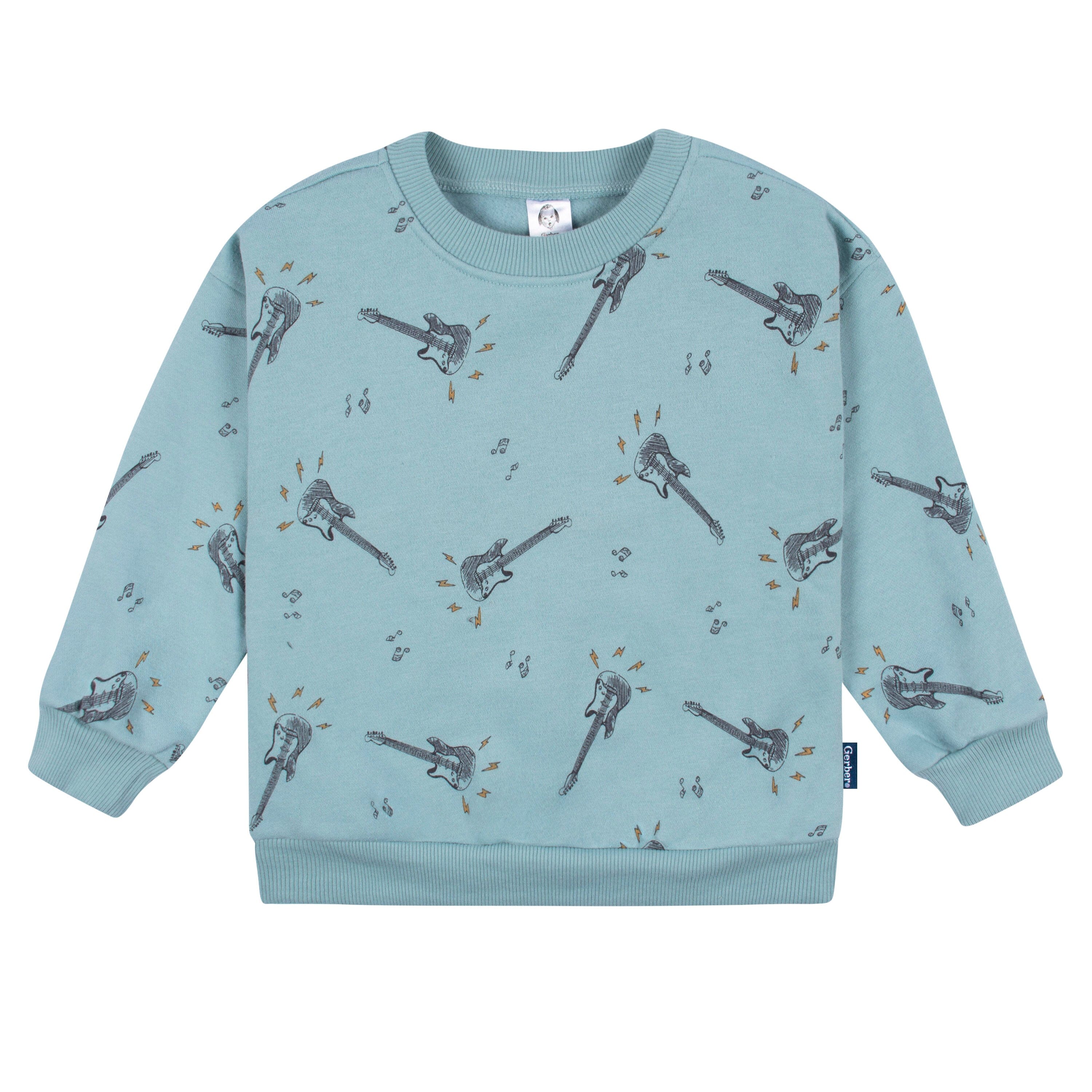 2-Piece Infant and Toddler Boys Teal Guitars Sweatshirt & Jogger Set