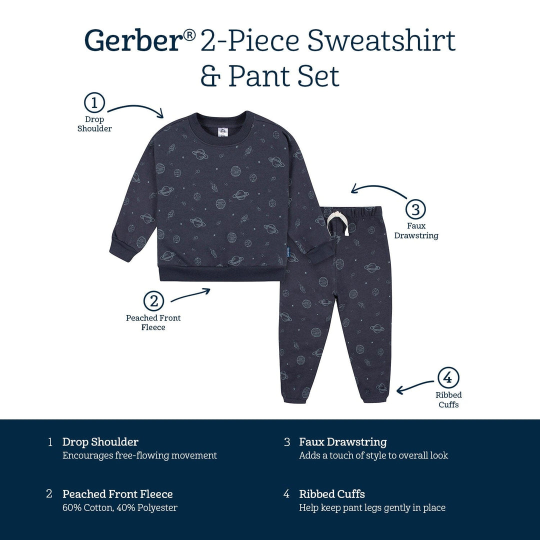 2-Piece Infant and Toddler Boys Navy Space Sweatshirt & Jogger Set