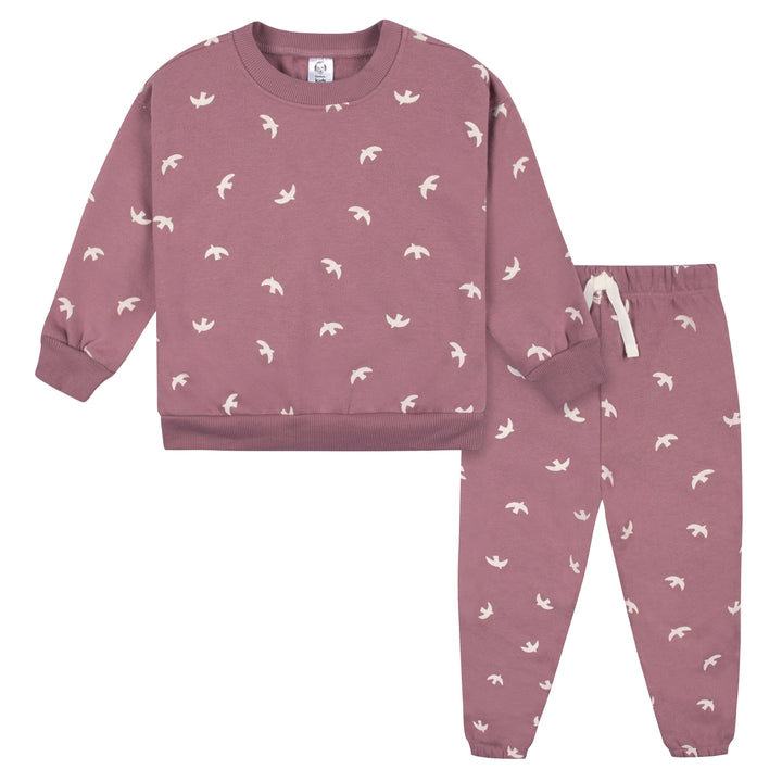 2-Piece Infant and Toddler Girls Birds Sweatshirt & Pant Set