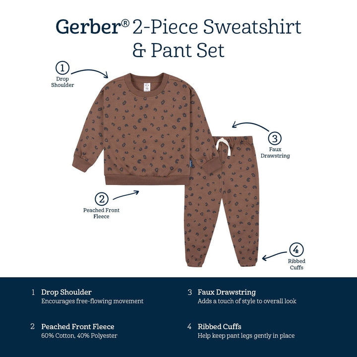 2-Piece Infant and Toddler Girls Leopard Sweatshirt & Jogger Set