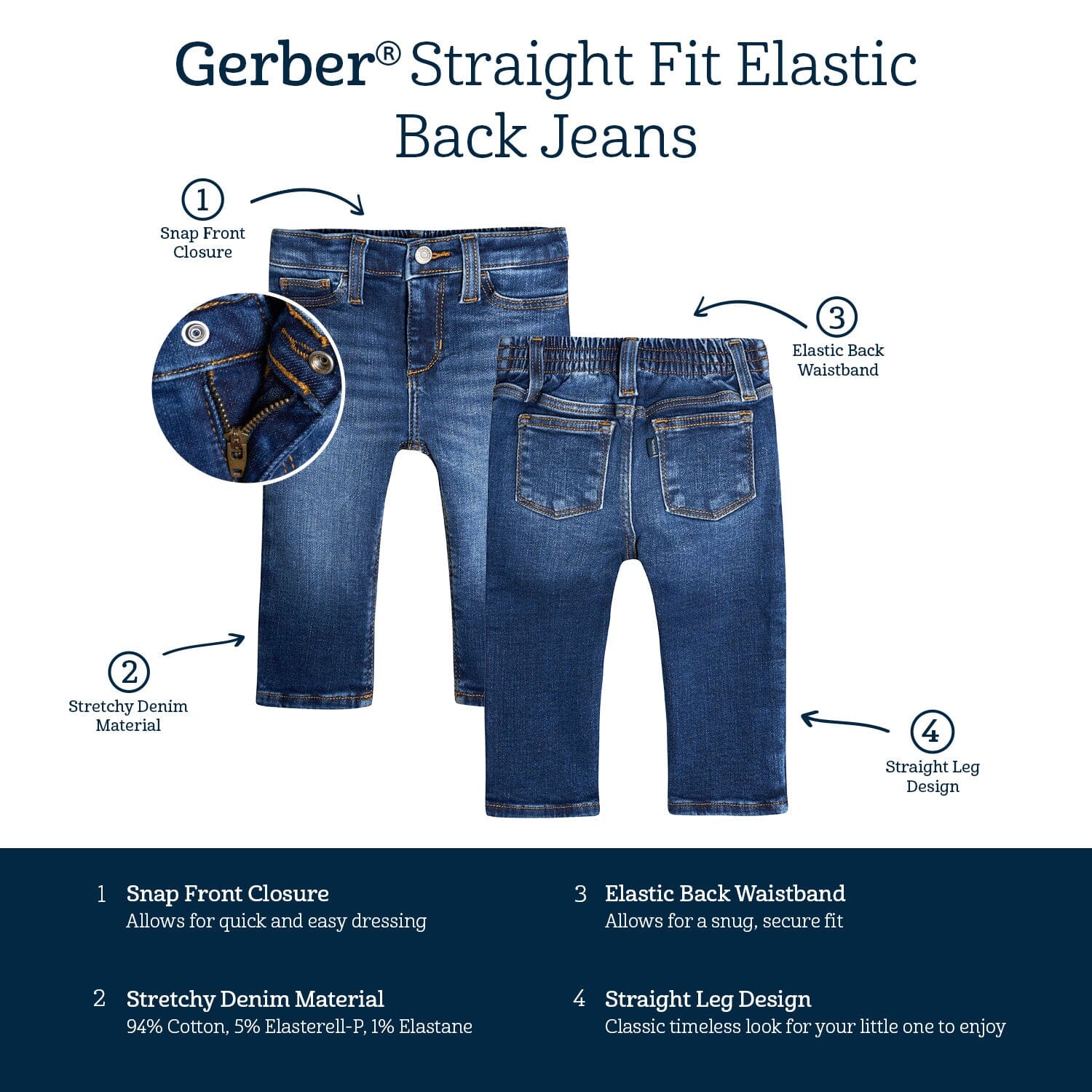 Baby Neutral Blue Straight Fit Jeans With Elastic Back