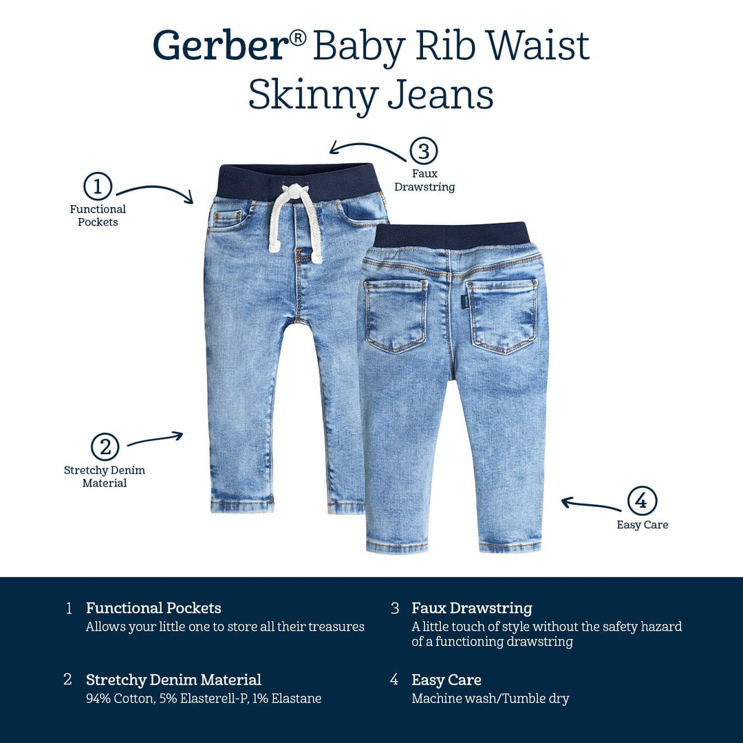 Baby Neutral Light Blue Rib Waist Skinny Jeans