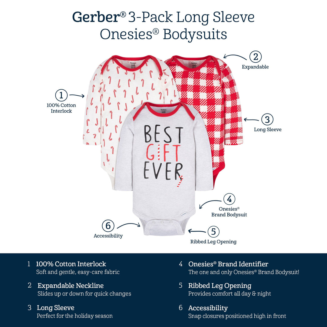 3-Pack Baby Neutral Best Gift Ever Long Sleeve Onesies® Bodysuits