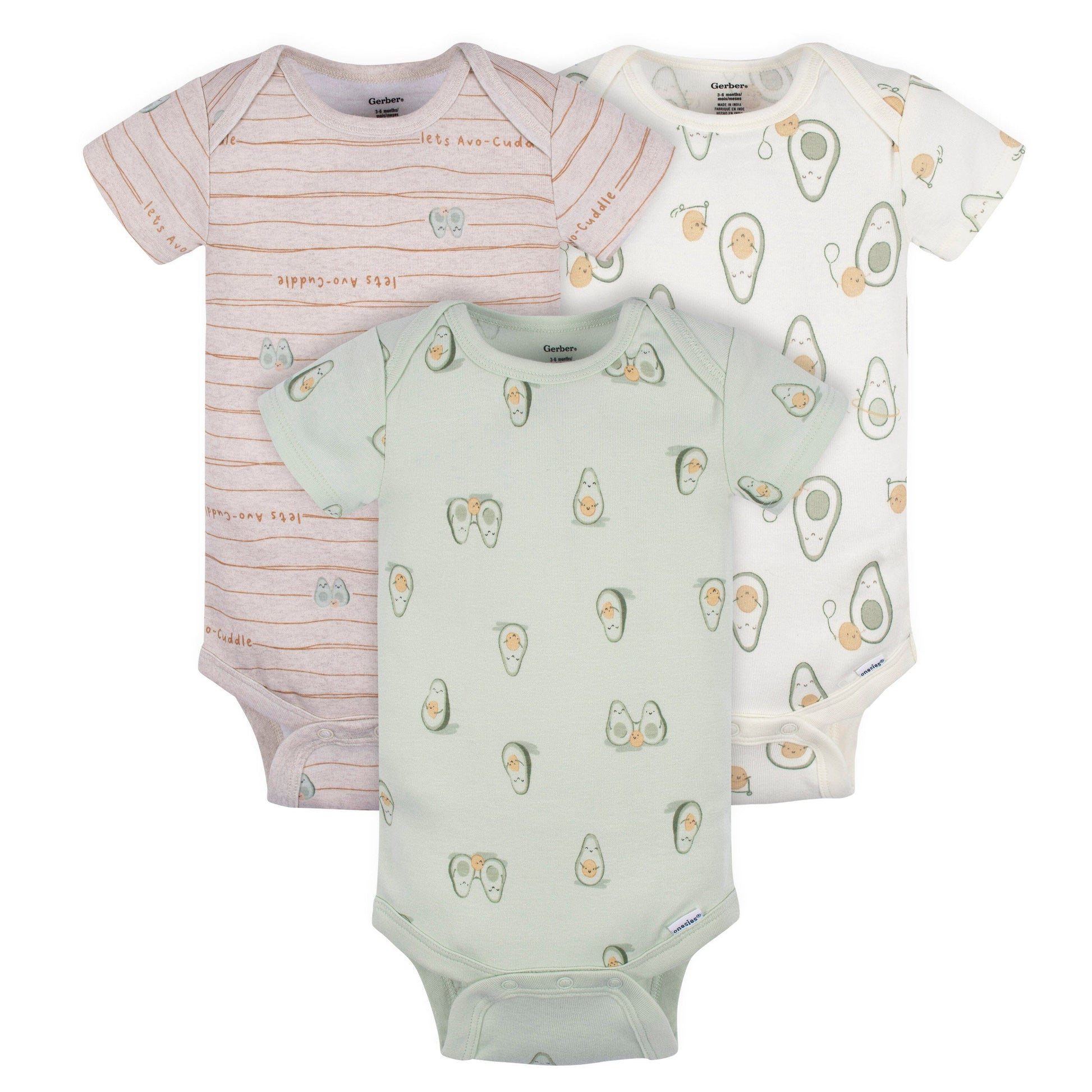 3-Pack Baby Neutral Avo-Cuddle Short Sleeve Onesies® Bodysuits onesies Onesies® Brand 