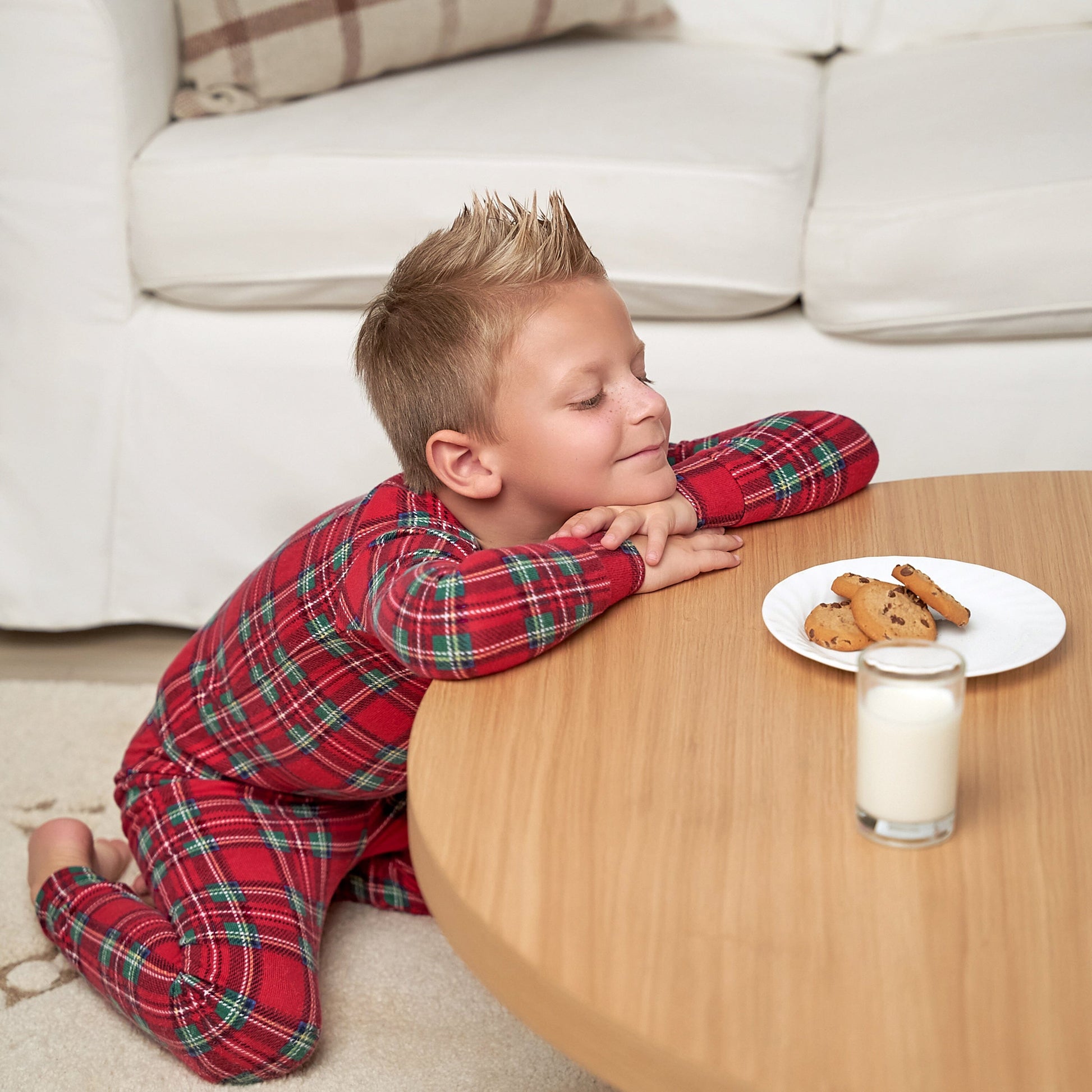 2-Piece Infant and Toddler Neutral Stewart Plaid Snug Fit Pajama Set