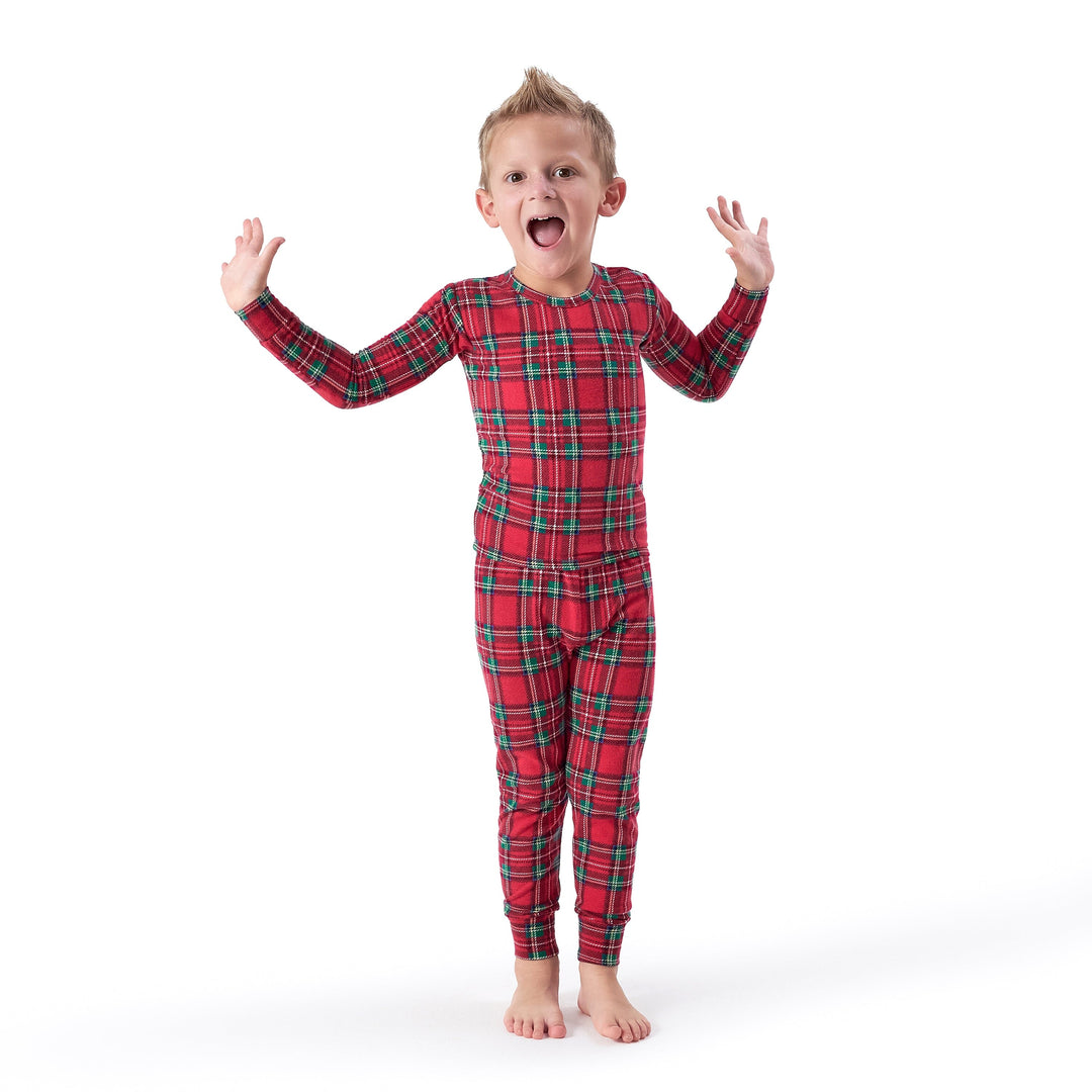 2-Piece Infant and Toddler Neutral Stewart Plaid Hacci Snug Fit