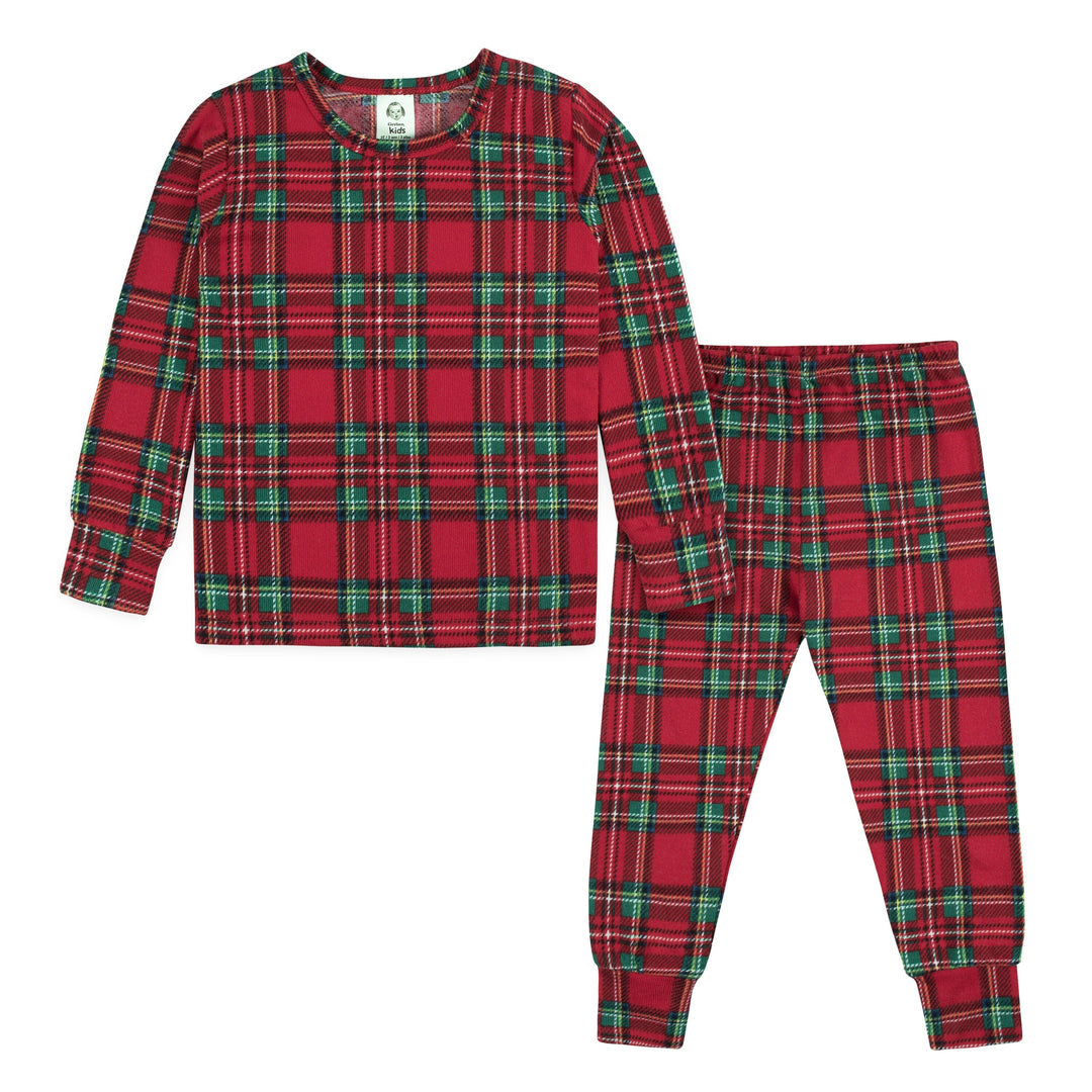 2-Piece Infant and Toddler Neutral Stewart Plaid Snug Fit Pajama Set