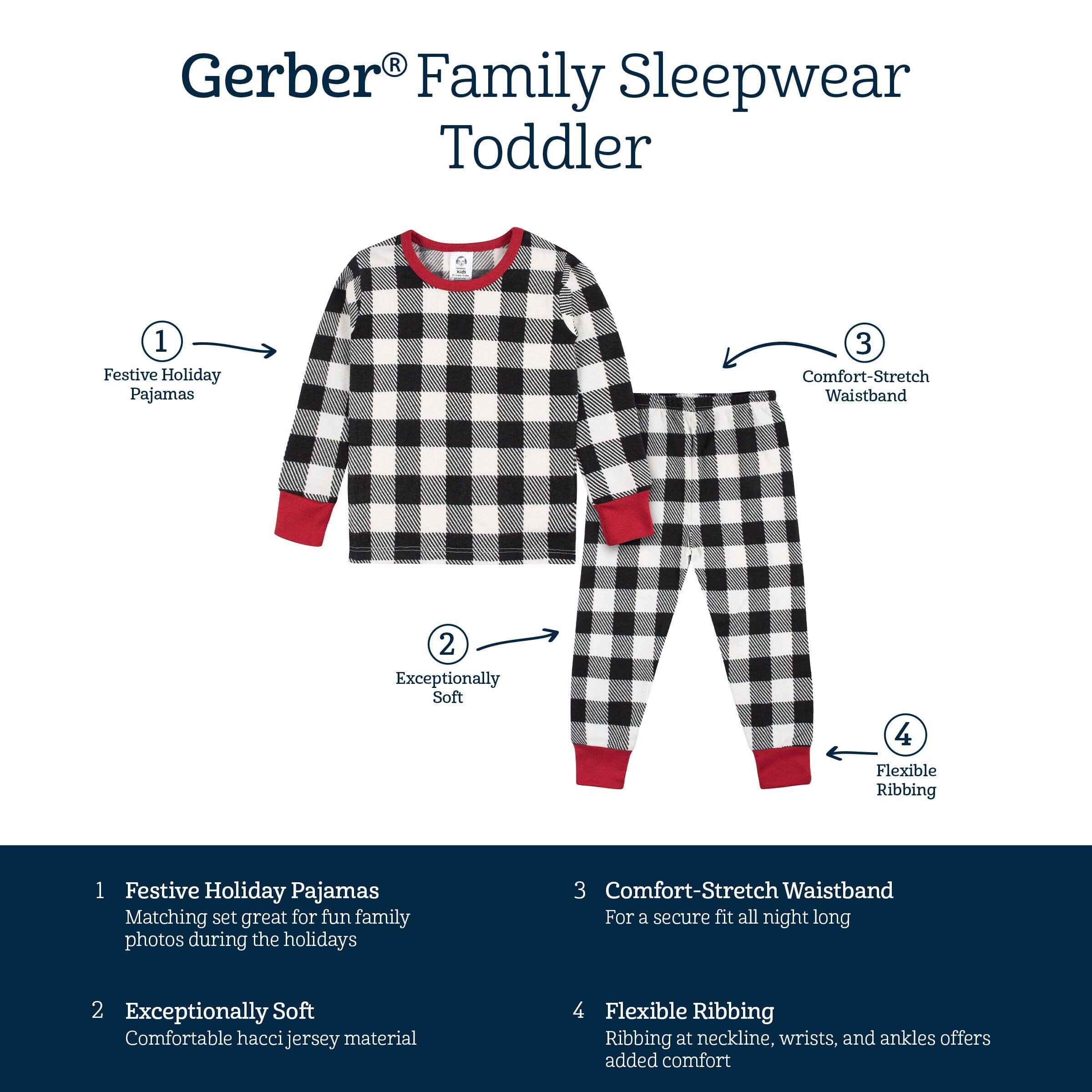 2-Piece Infant and Toddler Neutral Buffalo Plaid Hacci Snug Fit Pajama Set