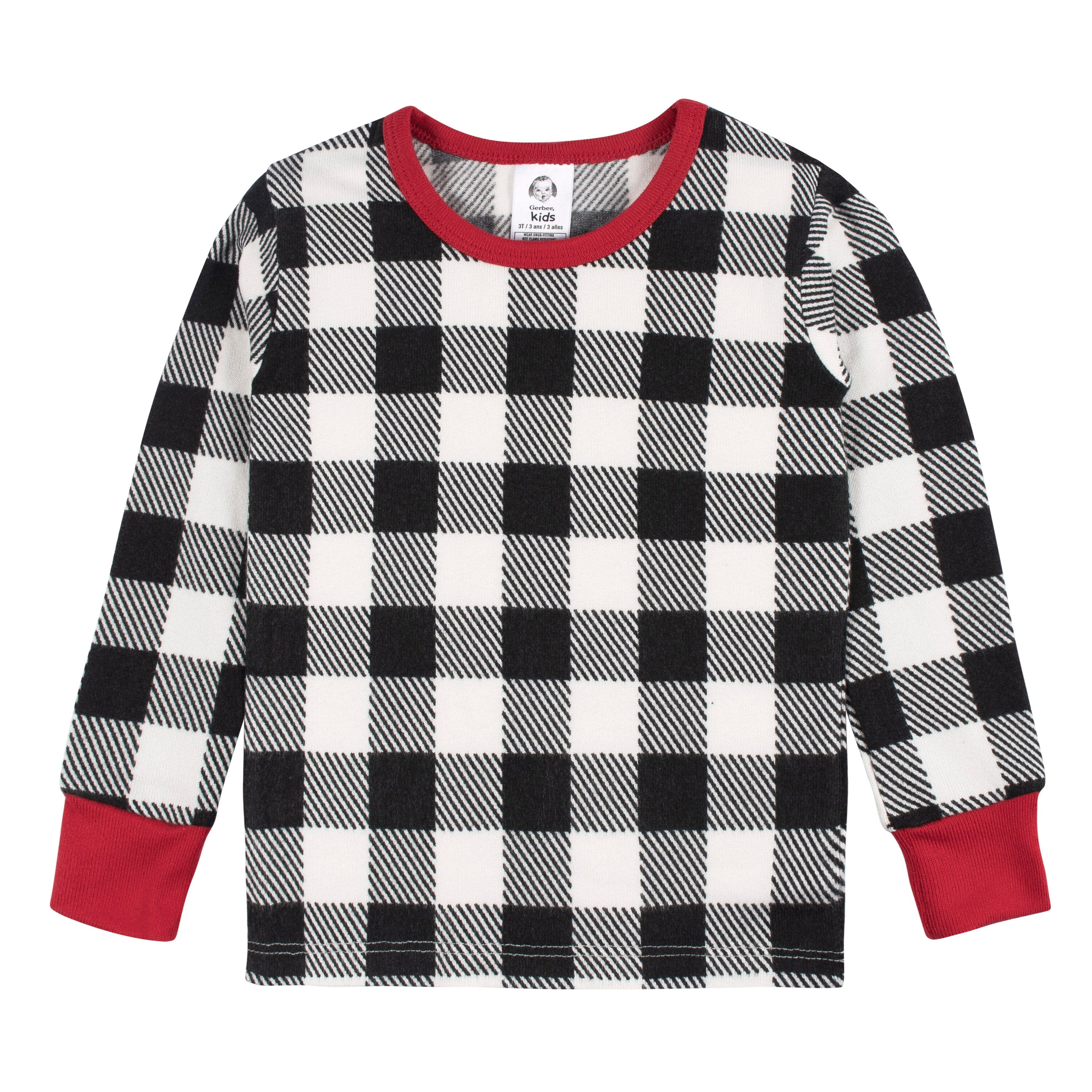 2-Piece Infant and Toddler Neutral Buffalo Plaid Snug Fit Pajama Set