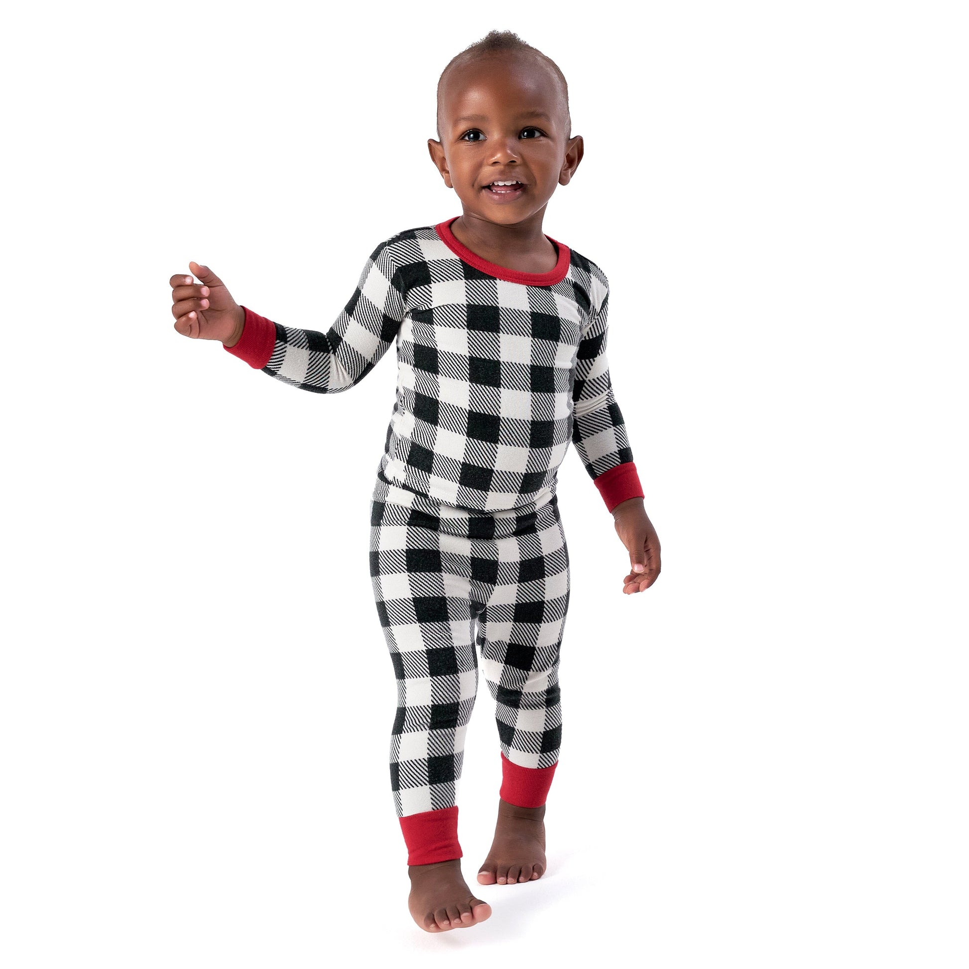 2-Piece Infant and Toddler Neutral Buffalo Plaid Snug Fit Pajama Set