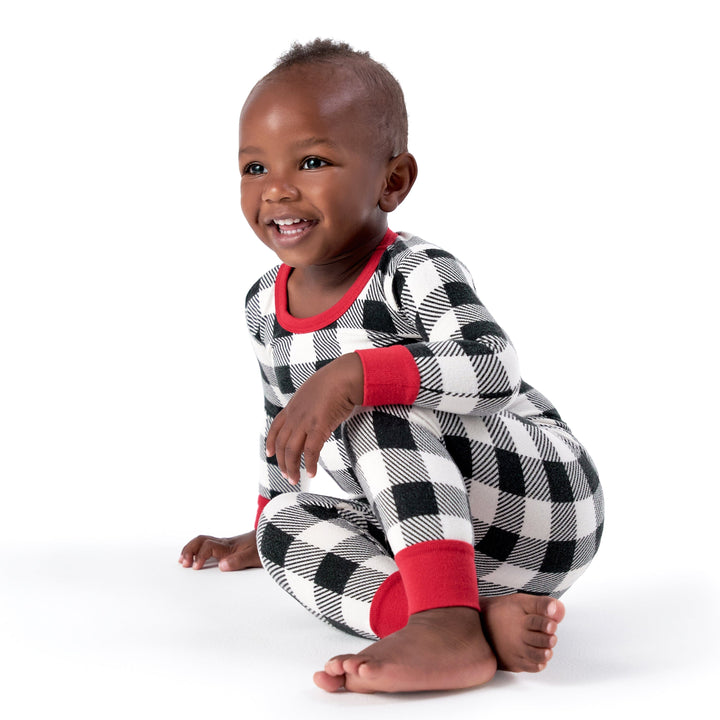 2-Piece Infant and Toddler Neutral Buffalo Plaid Snug Fit Pajama Set