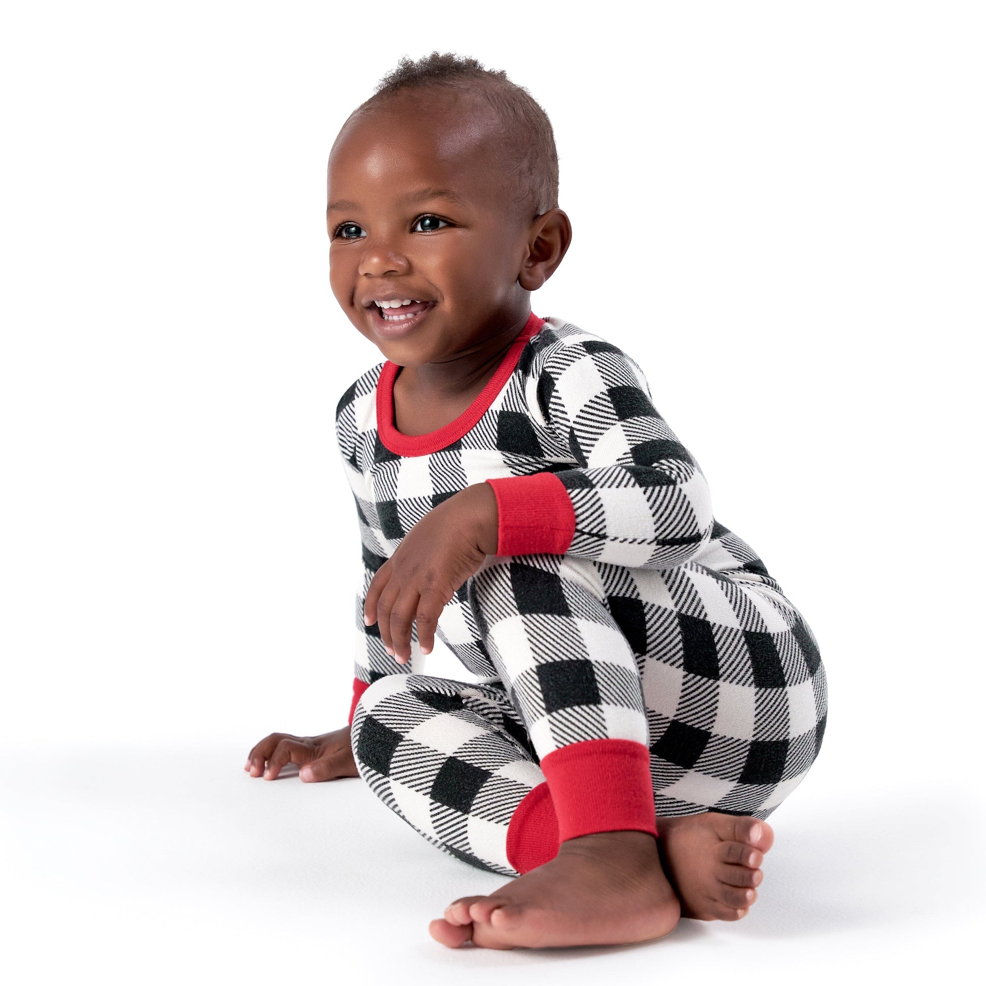2-Piece Infant and Toddler Neutral Buffalo Plaid Snug Fit Pajama Set