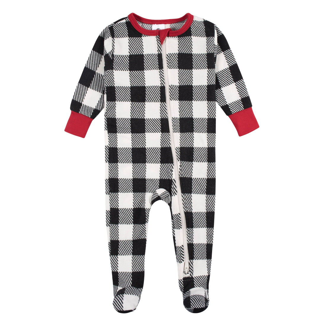 Baby Toddler Neutral Buffalo Plaid Hacci Snug Fit Footed Pajamas