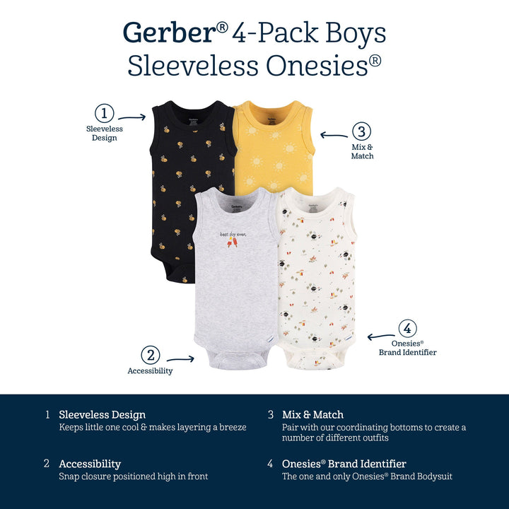 4-Pack Baby Boys Backyard BBQ Sleeveless Onesies® Bodysuits
