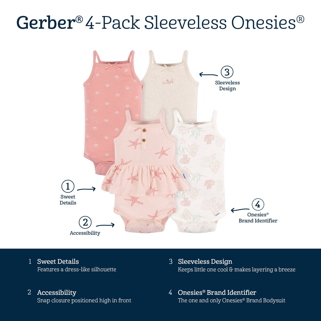 4-Pack Baby Girls Starfish Onesies® Bodysuits