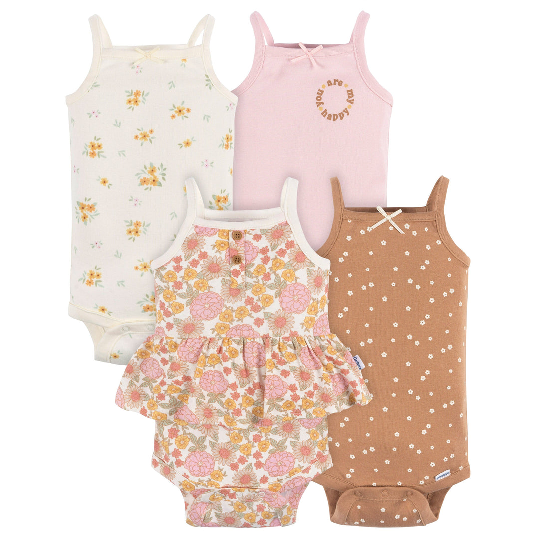 4-Pack Baby Girls Retro Floral Onesies® Bodysuits