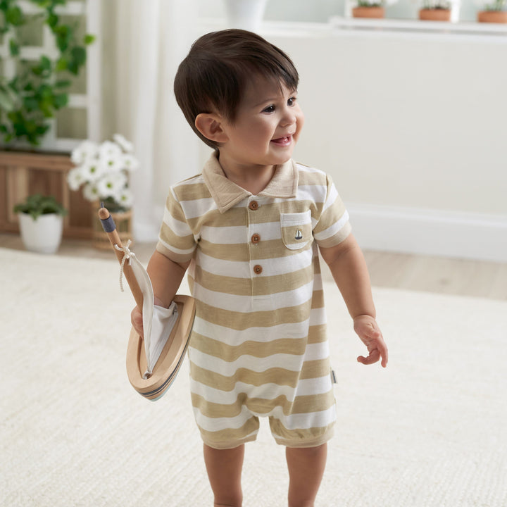 Baby Boys Tan Stripe Collared Romper – Gerber Childrenswear