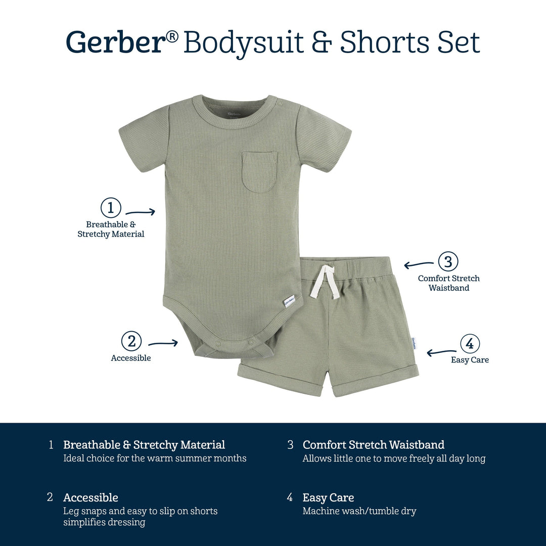 2-Piece Baby Boys Olive Bodysuit and Shorts
