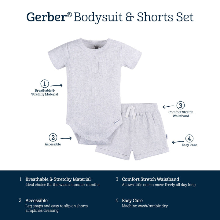 2-Piece Baby Boys Grey Heather Bodysuit and Shorts
