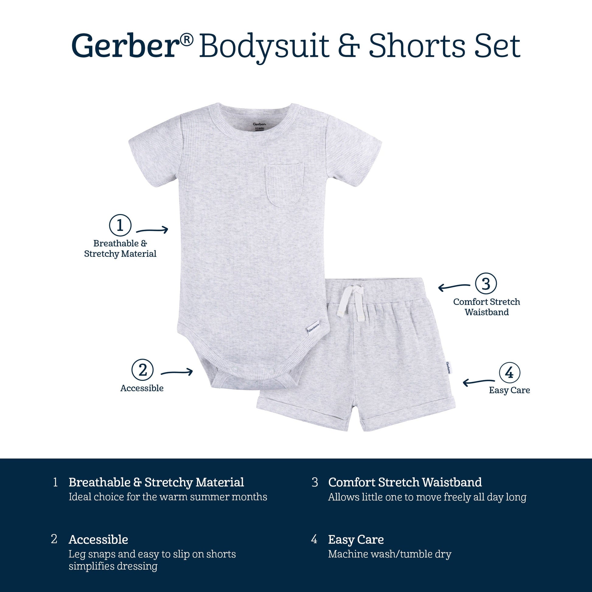2-Piece Baby Boys Grey Heather Bodysuit and Shorts