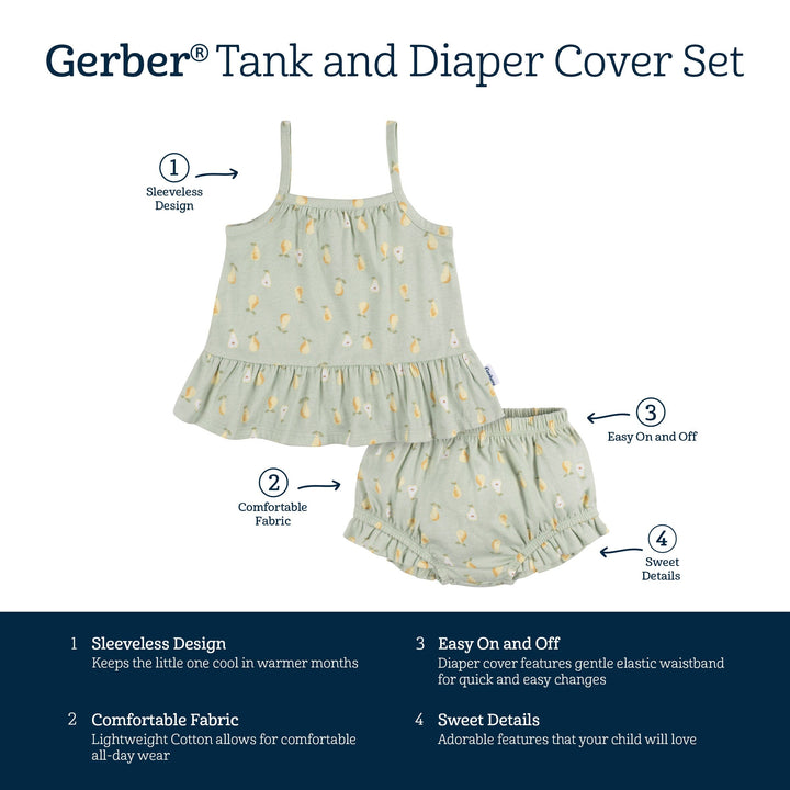 2-Piece Baby Girls Pears Tank Top and Diaper Cover Set