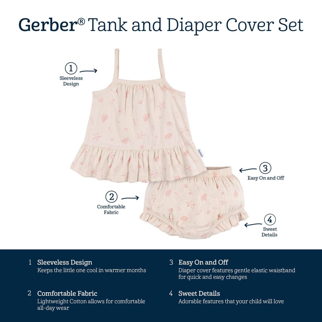 2-Piece Baby Girls Seashells Tank Top and Diaper Cover Set