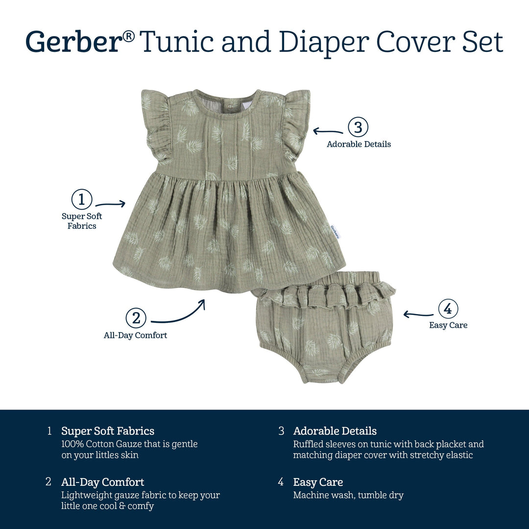 2-Piece Baby Girls Palms Tunic and Diaper Cover Set