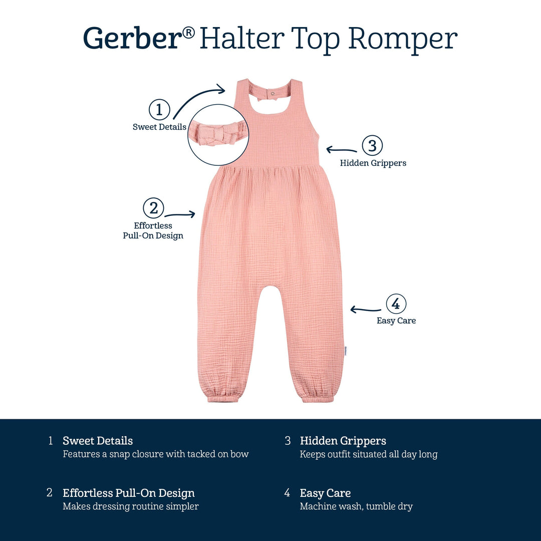 Toddler Girls Rose Pink Halter Romper