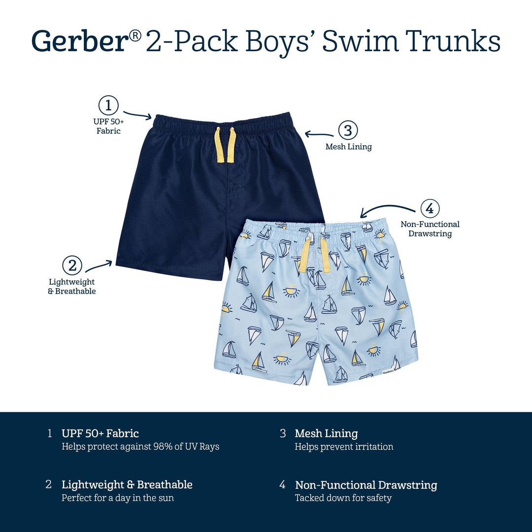 2-Pack Baby & Toddler Boys Sailboats Swim Trunks